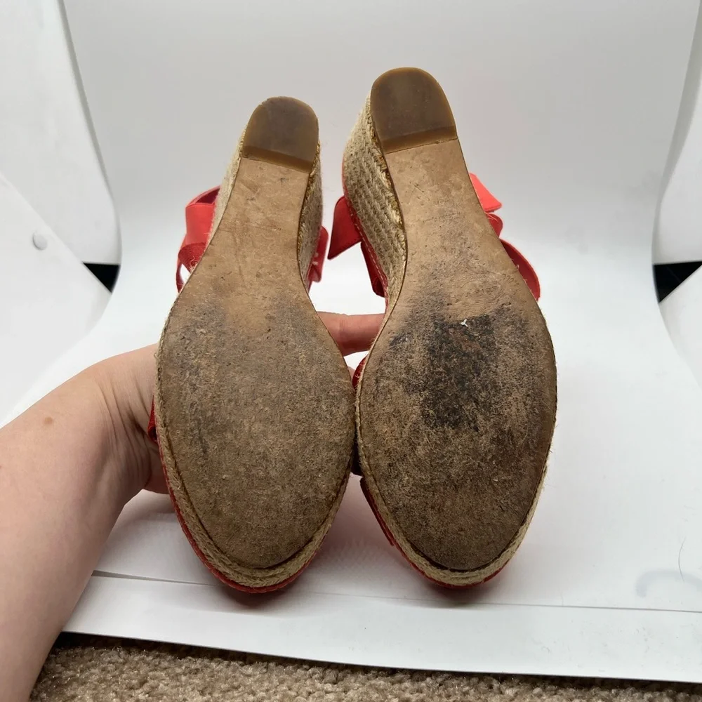 Elie Tahari Elastic Strap Red Espadrille Wedge Sandals